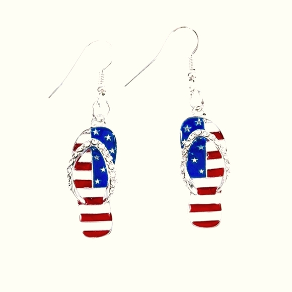 Jewelry - USA Patriotic Rhinestone Flip Flop Beach Earrings